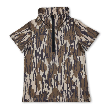 Short Sleeves Camo Zipper Kids Boys Summer Pullover