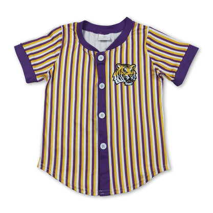 Short sleeves purple yellow tiger boy team shirt