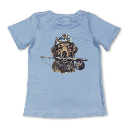 Short sleeves light blue camo dog kids boys shirts