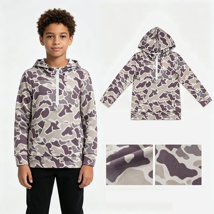 Long sleeves camo pocket zipper kids boys fall hoodie