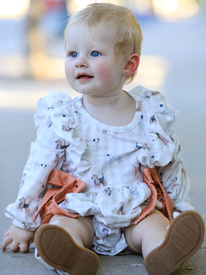 Fall Plaid Dog Print Girls Long Sleeve Romper