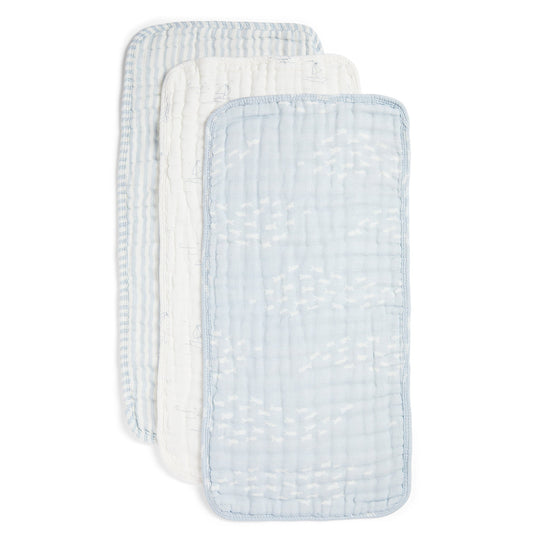 Organic Muslin Burp Cloths, 3 Pack (Powder Blue + Cream)
