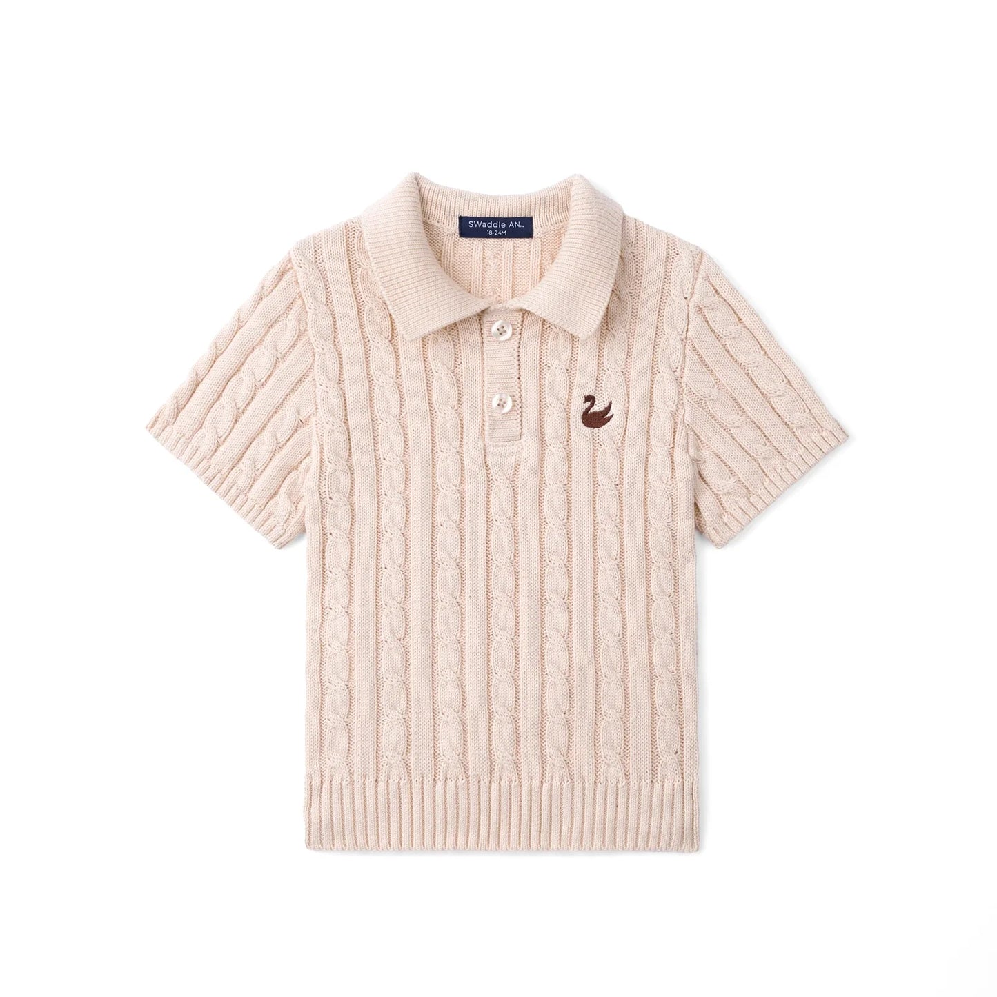 Cable Knit Polo Sweater in Beige