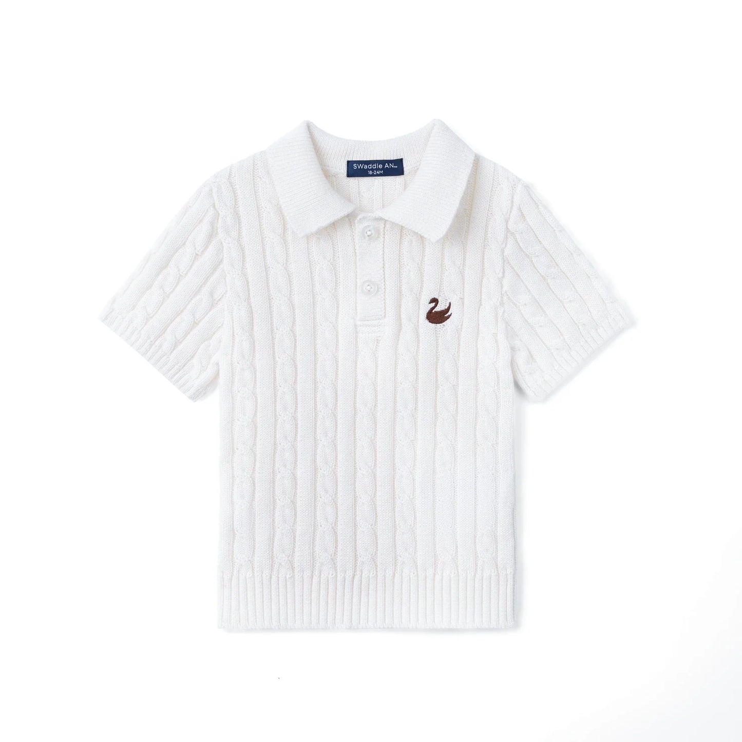 Cable Knit Polo Sweater in White