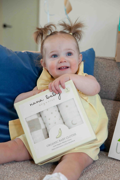 Organic Muslin Burp Cloths, 3 Pack (Ivory + Oatmeal)