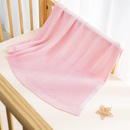 Classic Knit Cotton Baby Blanket in Pink