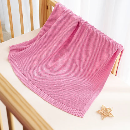 Classic Knit Cotton Baby Blanket in Rose Pink
