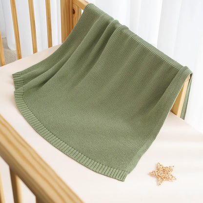 Classic Knit Cotton Baby Blanket in Sage Green