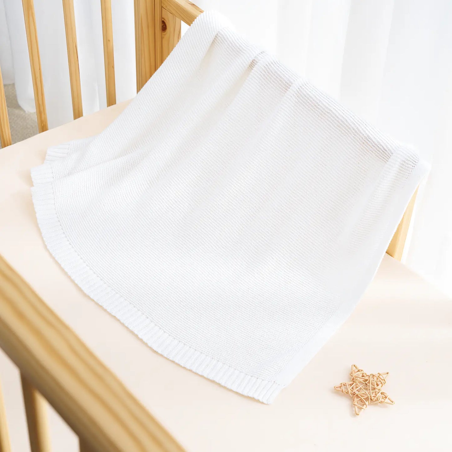 Classic Knit Cotton Baby Blanket in White