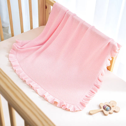 Ruffled Edge Knit Baby Blanket in Pink