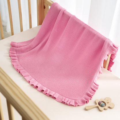 Ruffled Edge Knit Baby Blanket in Rose Pink
