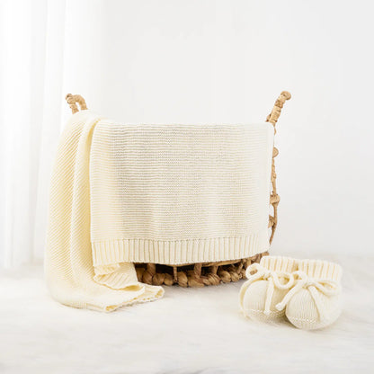Classic Knit Cotton Baby Blanket in Cream