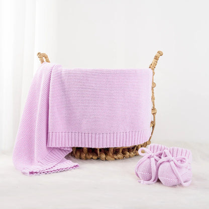 Classic Knit Cotton Baby Blanket in Lilac