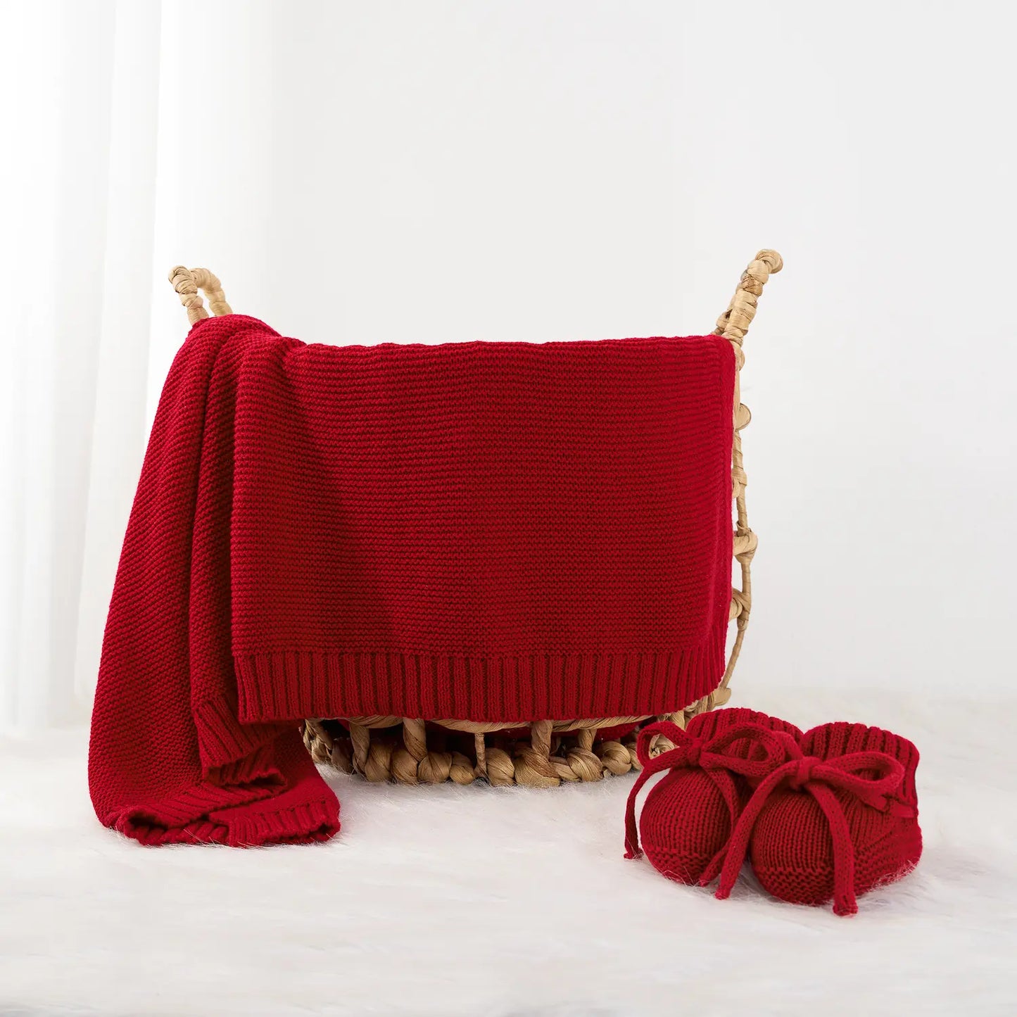 Classic Knit Cotton Baby Blanket in Red Xmas