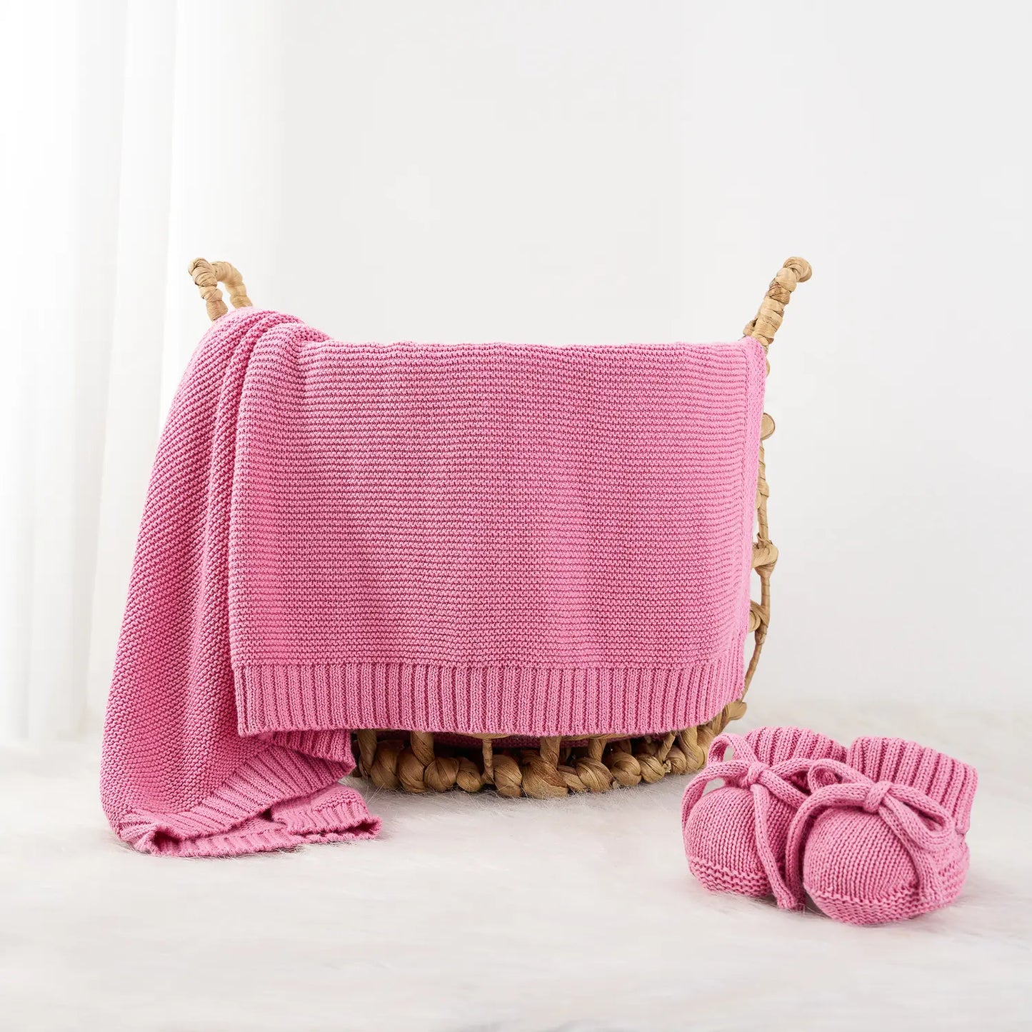 Classic Knit Cotton Baby Blanket in Rose Pink