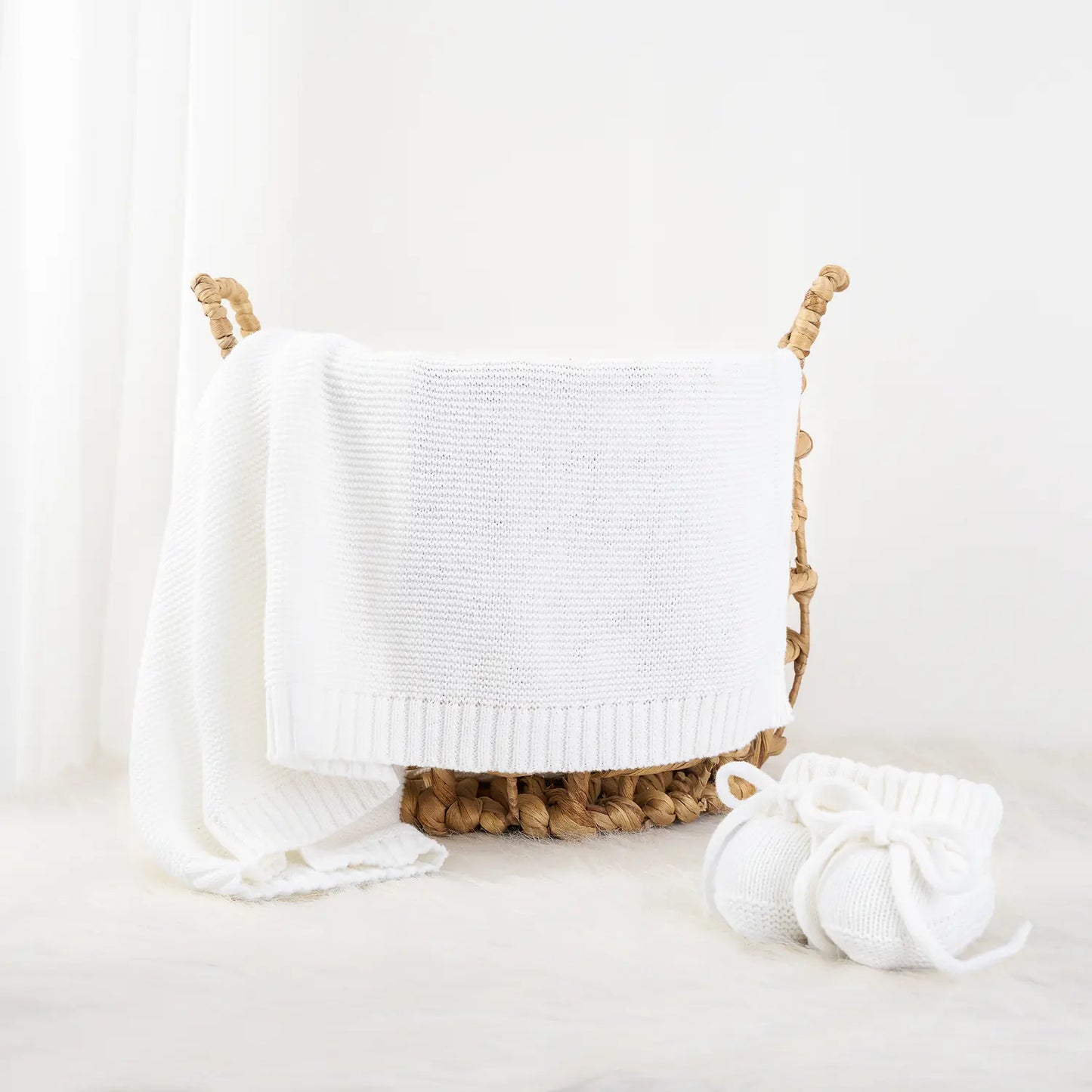 Classic Knit Cotton Baby Blanket in White