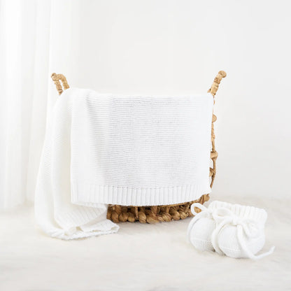 Classic Knit Cotton Baby Blanket in White