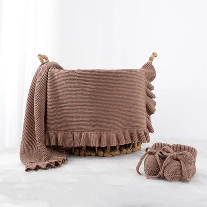 Ruffled Edge Knit Baby Blanket in Mocha