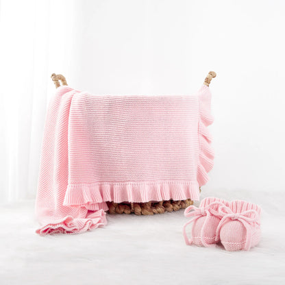 Ruffled Edge Knit Baby Blanket in Pink