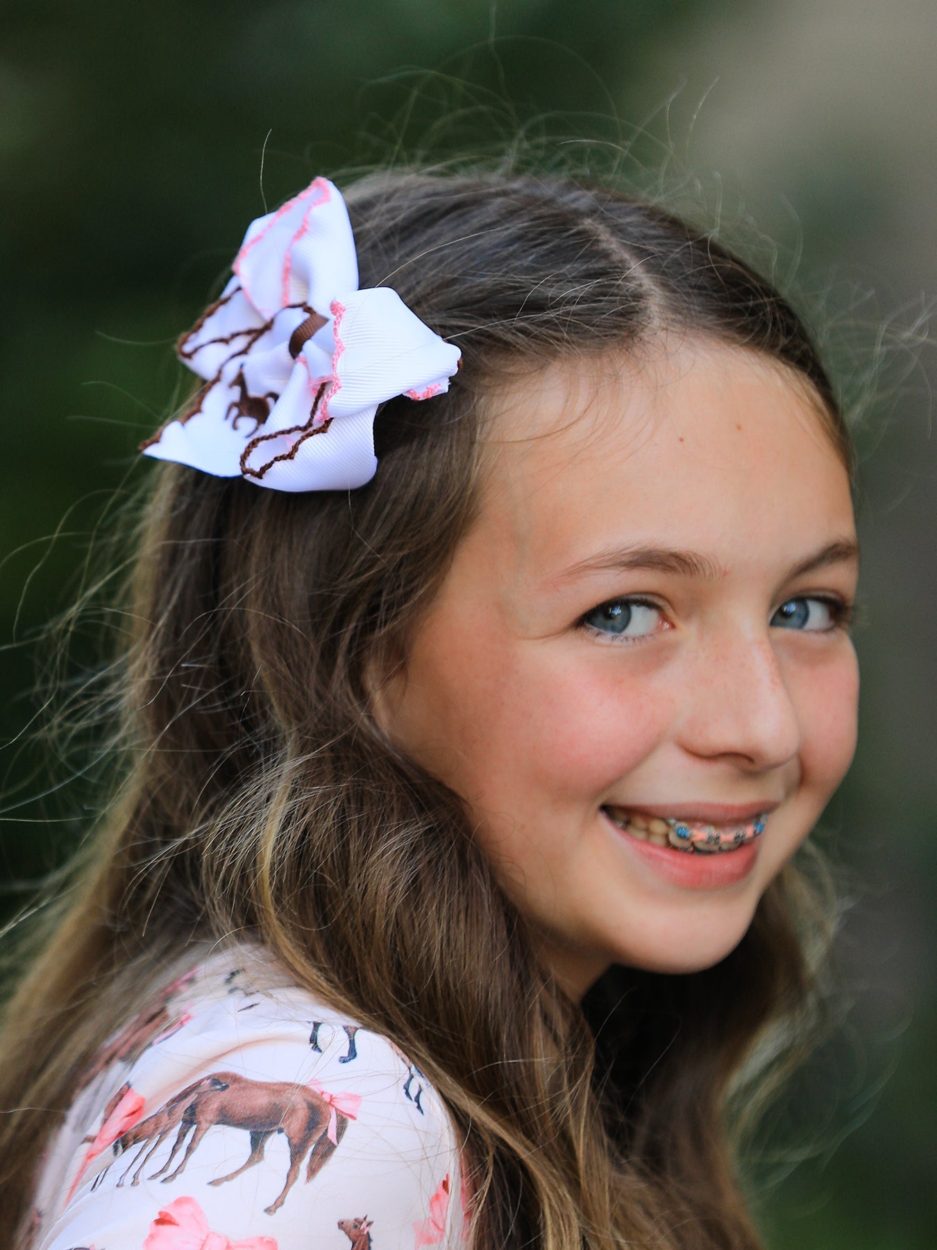 Western Horse Embroidery Ruffle Edge Girls Hairpin 4 Inch