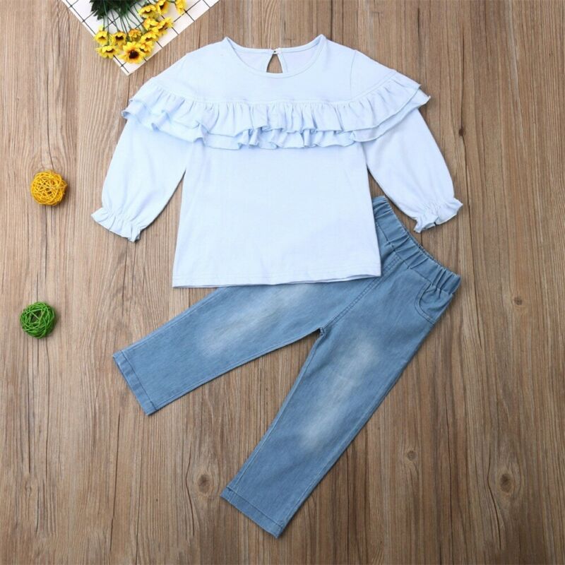 Fashion Kids Girl Clothing Set Ruffle Blouse Tops