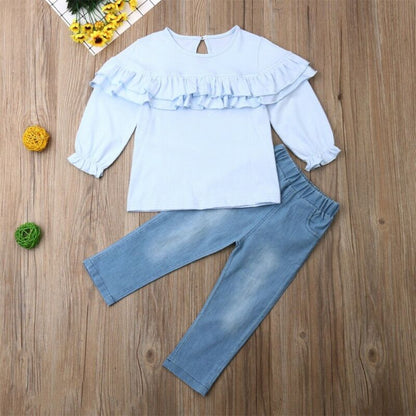 Fashion Kids Girl Clothing Set Ruffle Blouse Tops