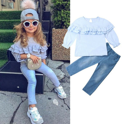 Fashion Kids Girl Clothing Set Ruffle Blouse Tops