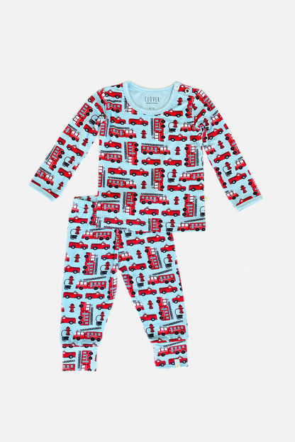 Long-Sleeve Top & Pants Pajama Set - Fire Trucks