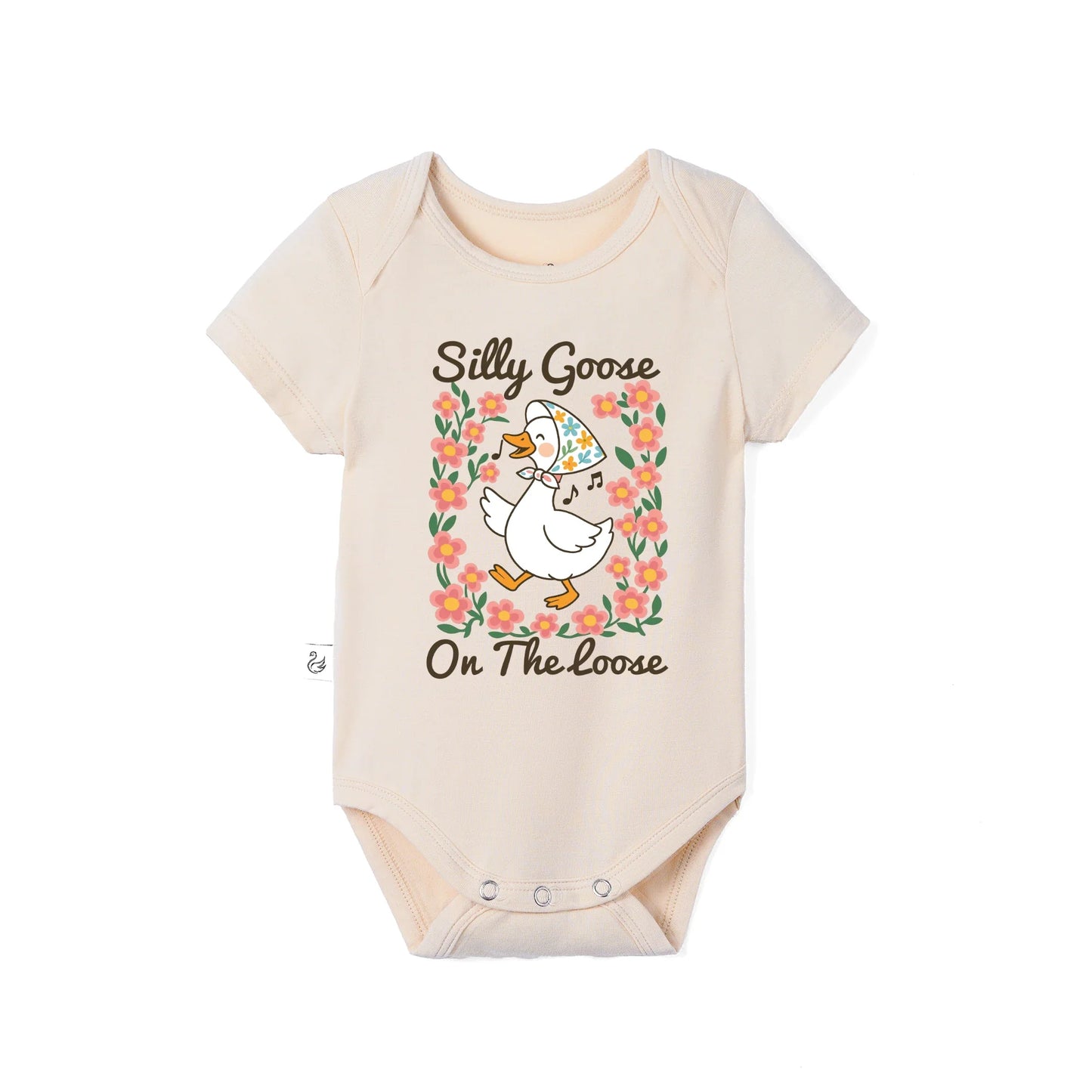 Floral 'Silly Goose' Bamboo Bodysuit in Cute & Soft Baby Onesie