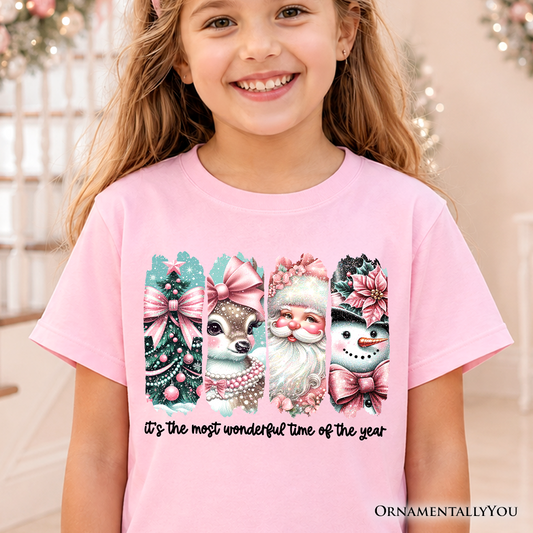Kids' Pink Coquette Christmas T-Shirt — Most Wonderful Time