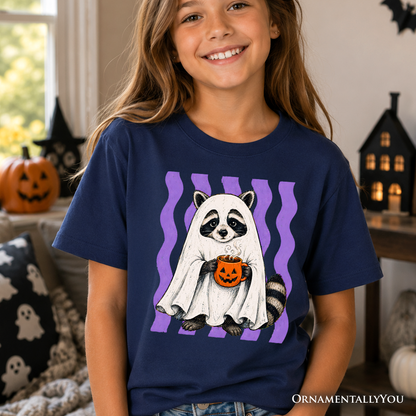 Ghost Raccoon Kids T-Shirt, Cute Halloween Costume Pumpkin Tee for Youth
