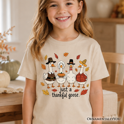Kids Just a Thankful Goose T-Shirt, Funny Thanksgiving Family Turkey Day Youth Tee