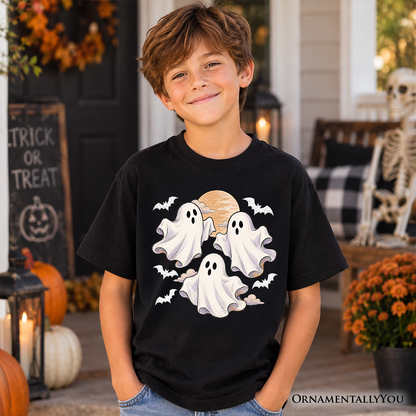 Vintage Ghost Kids T-Shirt, Spooky Halloween Full Moon Tee for Youth