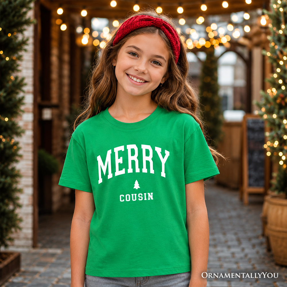 Kids Merry Cousin Retro Christmas T-Shirt, Matching Family Holiday Youth Tee