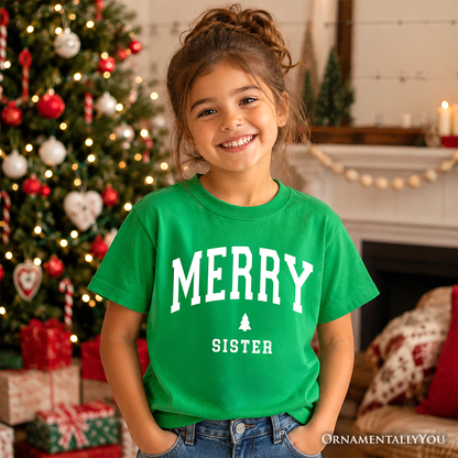 Kids Merry Sister Retro Christmas T-Shirt, Matching Family Holiday Youth Tee