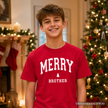 Kids Merry Brother Retro Christmas T-Shirt, Matching Family Holiday Youth Tee