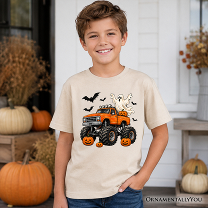 Halloween Monster Truck Kids T-Shirt, Ghost Pumpkin Spooky Vehicle Tee for Youth Boys