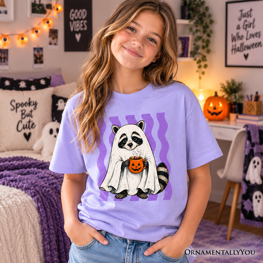 Ghost Raccoon Kids T-Shirt, Cute Halloween Costume Pumpkin Tee for Youth