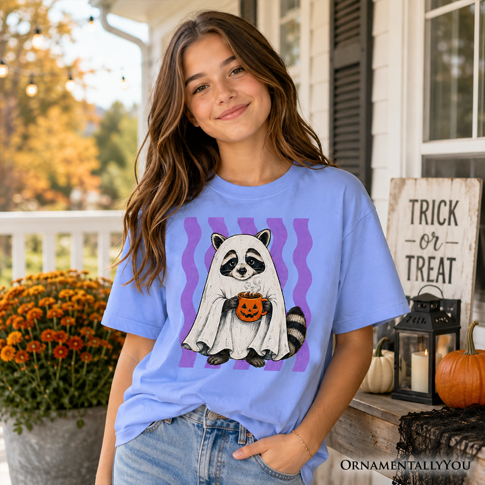 Ghost Raccoon Kids T-Shirt, Cute Halloween Costume Pumpkin Tee for Youth
