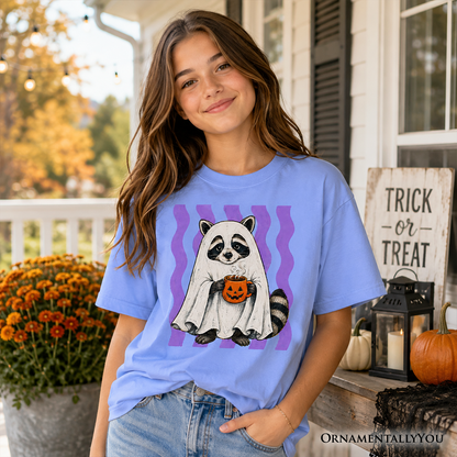 Ghost Raccoon Kids T-Shirt, Cute Halloween Costume Pumpkin Tee for Youth