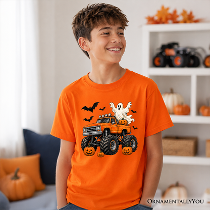 Halloween Monster Truck Kids T-Shirt, Ghost Pumpkin Spooky Vehicle Tee for Youth Boys