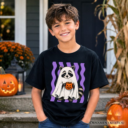 Ghost Raccoon Kids T-Shirt, Cute Halloween Costume Pumpkin Tee for Youth