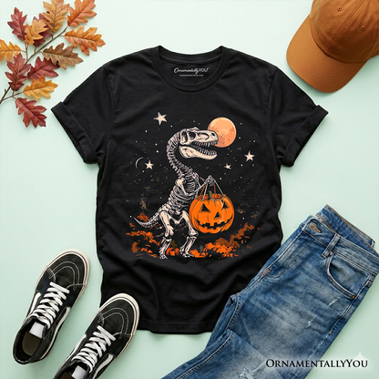Spooky Saurus Kids T-Shirt, Halloween Dinosaur Skeleton Pumpkin Tee for Youth