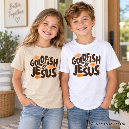 Goldfish and Jesus Kids T-Shirt, Retro Funny Christian Faith Tee for Youth