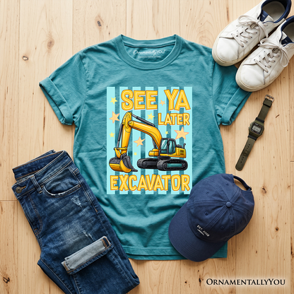 See Ya Later Excavator Kids T-Shirt, Retro Construction Vehicle Tee for Youth Boys
