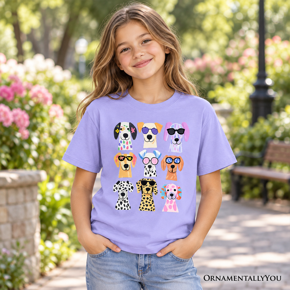 Kids Colorful Dogs T-Shirt, Animals Breeds Summer Youth Tee