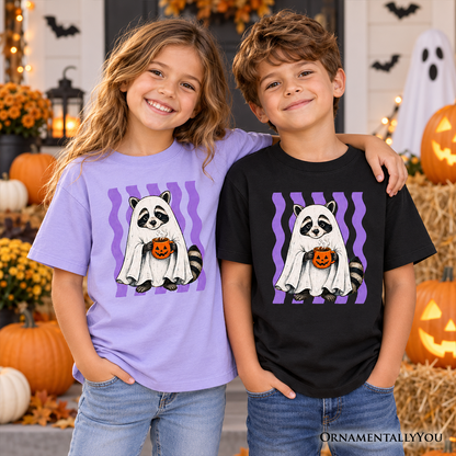 Ghost Raccoon Kids T-Shirt, Cute Halloween Costume Pumpkin Tee for Youth
