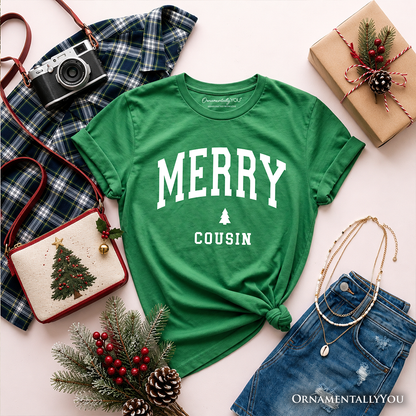 Kids Merry Cousin Retro Christmas T-Shirt, Matching Family Holiday Youth Tee
