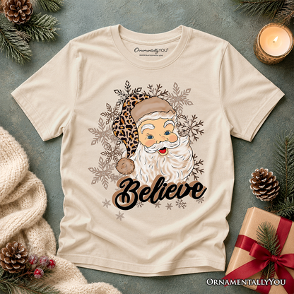 Kids Believe Santa Cheetah Leopard T-Shirt, Retro Christmas Youth Tee