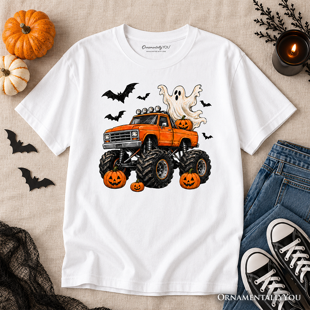 Halloween Monster Truck Kids T-Shirt, Ghost Pumpkin Spooky Vehicle Tee for Youth Boys